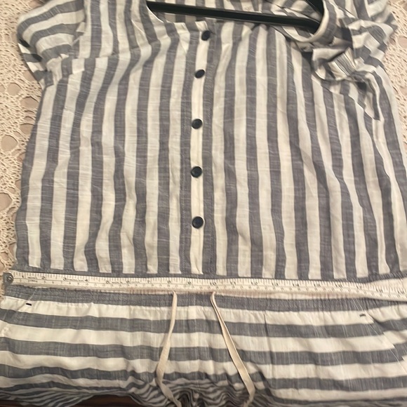 LOFT blue white ROMPER striped 4 pockets Drawstring waist COTTON 14 - Picture 5 of 6